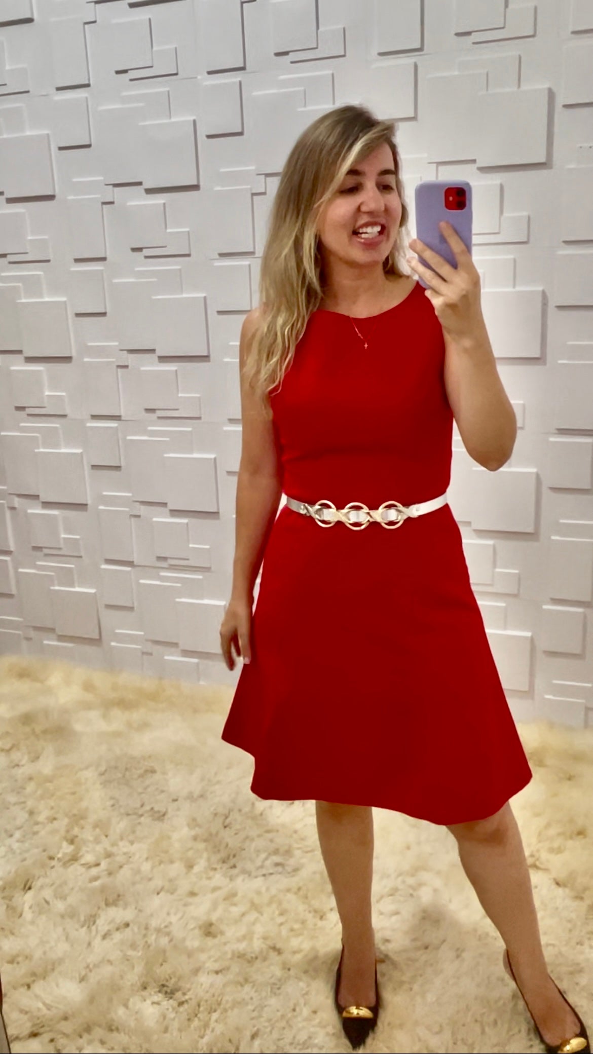 Vestido alfaiataria vermelho caimento evase Luiza