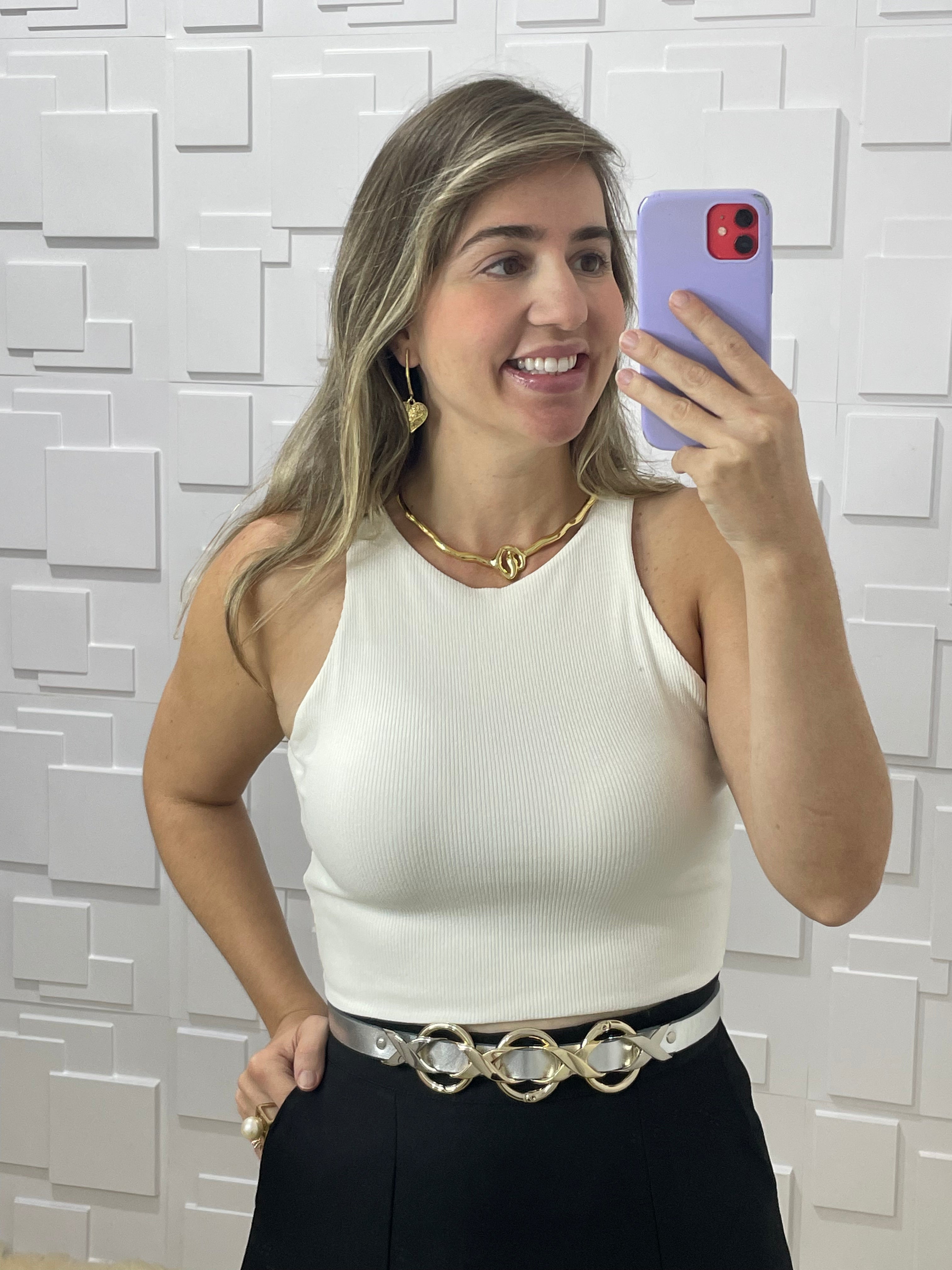 Cropped nadador canelado em tecido duplo Yanka