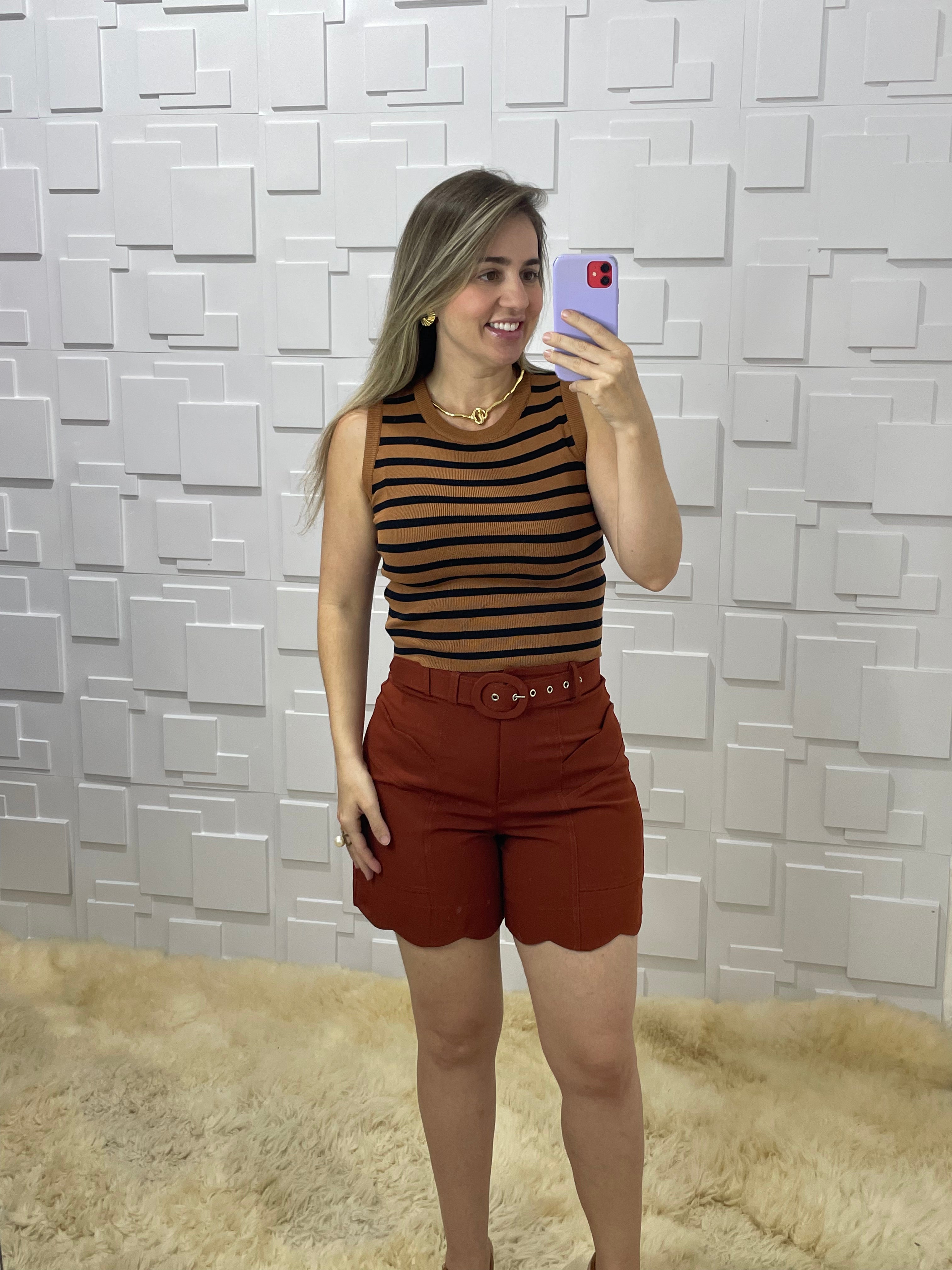 Blusa tricot listrada marrom Helena