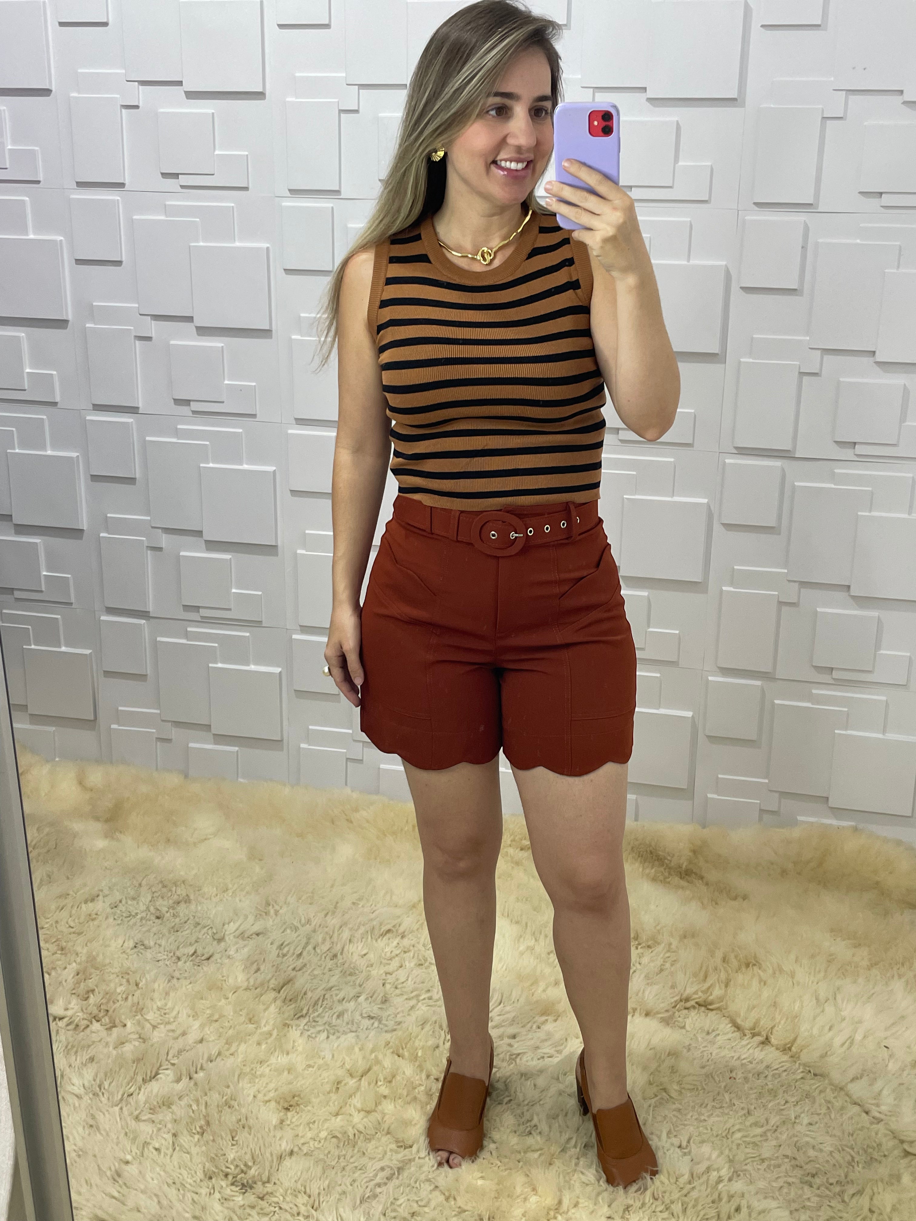 Blusa tricot listrada marrom Helena