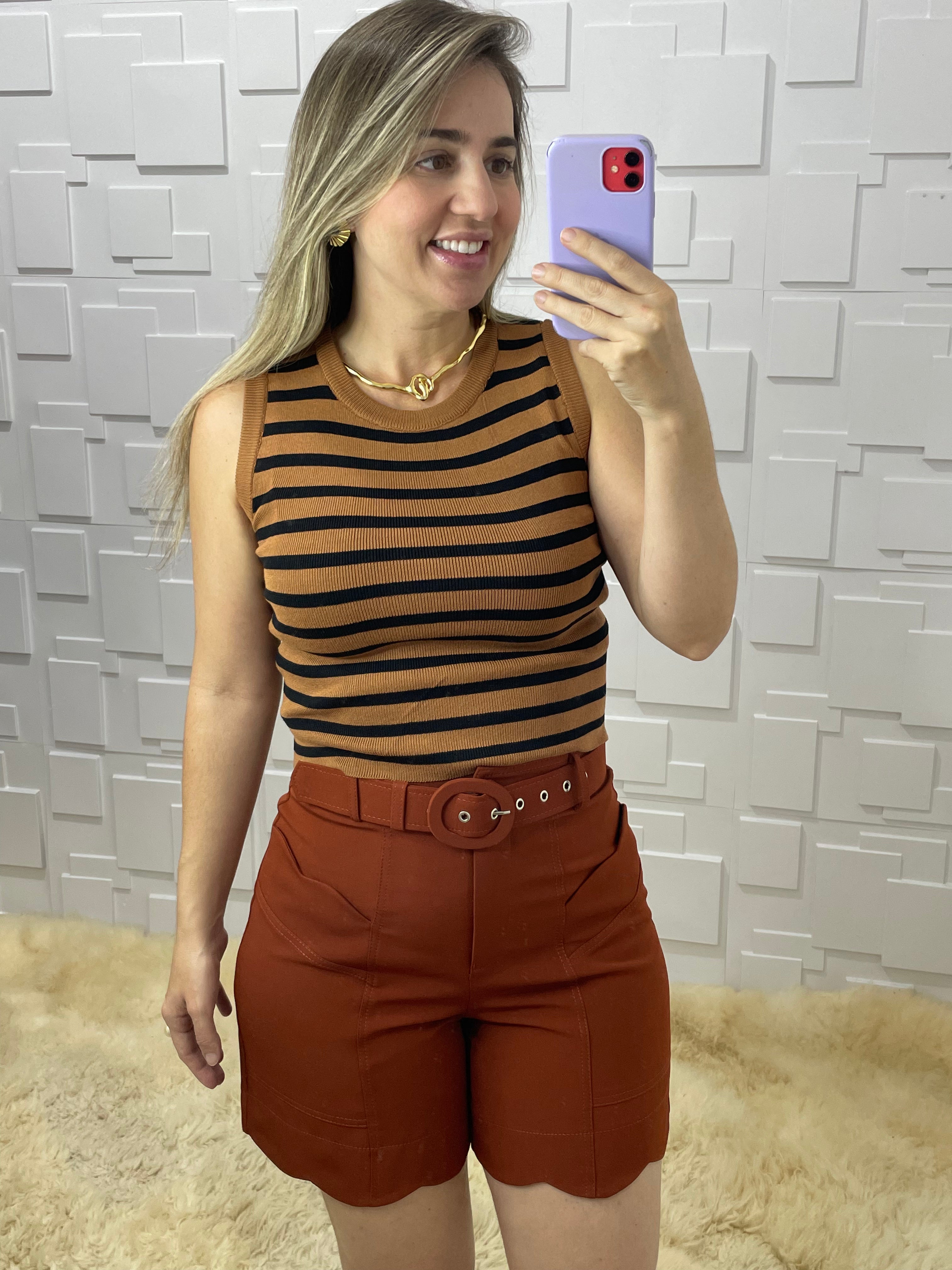 Blusa tricot listrada marrom Helena