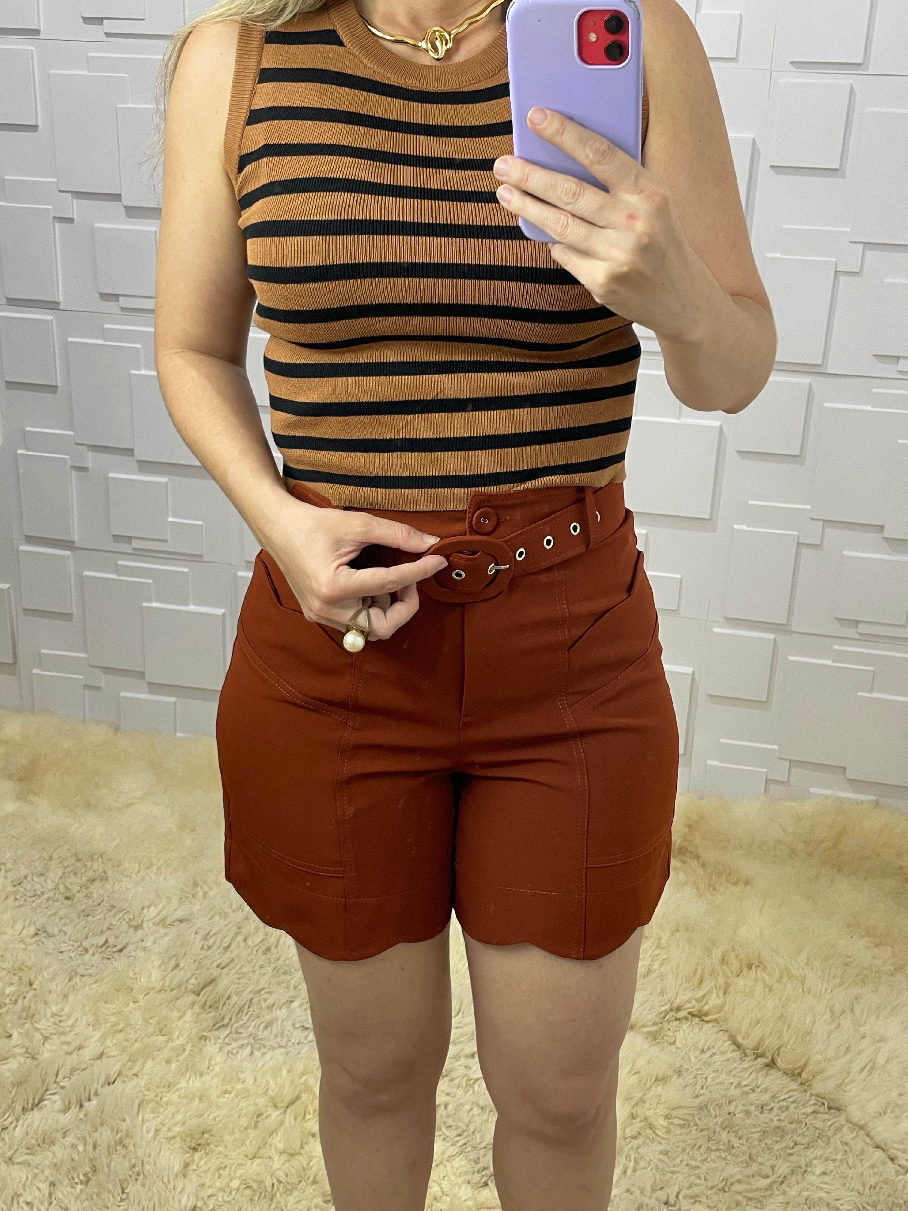 Blusa tricot listrada marrom Helena